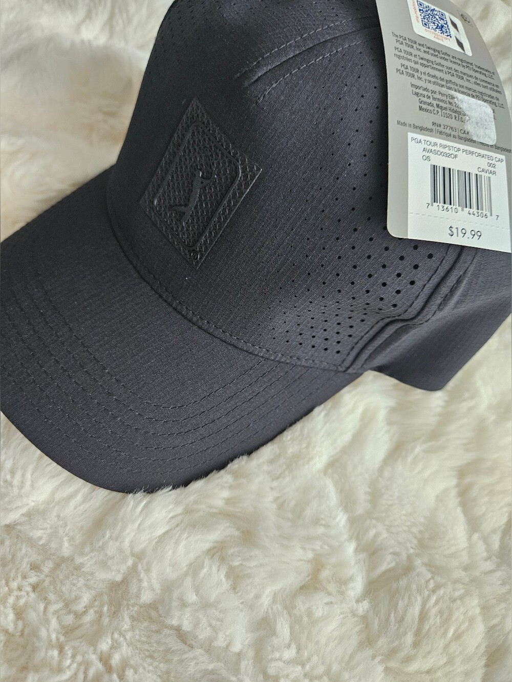 NWT PGA Tour Performance Hat Golf Cap Adjustable Perforated Moisture Wicking Blk